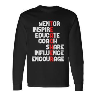 Awesome Teacher Definition Mentor Coach Educate Inspire Long Sleeve T-Shirt - Thegiftio UK