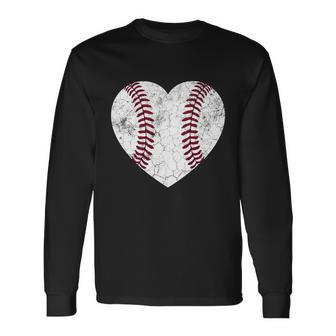 Baseball Heart Fun Mom Dad Men Women Softball Wife Long Sleeve T-Shirt - Monsterry