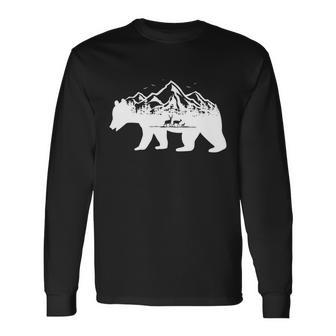 Bear Mountains With Deer Nature Fan Long Sleeve T-Shirt - Monsterry