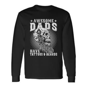 Bearded Man Awesome Dads Have Tattoos And Beards Long Sleeve T-Shirt - Thegiftio UK