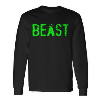 Beast Gym Workout Mode Fitness Logo Tshirt Long Sleeve T-Shirt - Monsterry