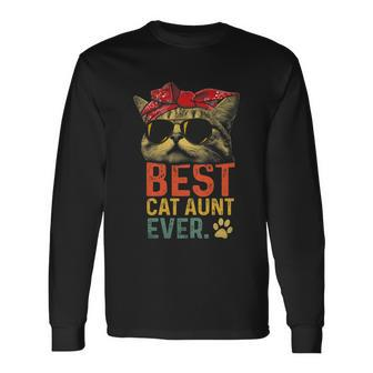 Best Cat Aunt Ever Vintage Cat Lover Cool Sunglasses Long Sleeve T-Shirt - Monsterry DE