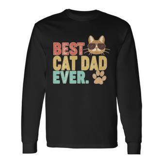 Best Cat Dad Ever Vintage Colors Tshirt Long Sleeve T-Shirt - Monsterry CA