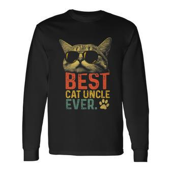 Best Cat Uncle Ever Vintage Cat Lover Cool Sunglasses Long Sleeve T-Shirt - Monsterry