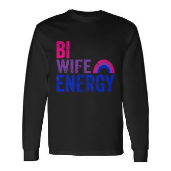 Bi Wife Energy Lgbtq Support Lgbt Bisexual Flag Vintage V2 Long Sleeve T-Shirt - Monsterry