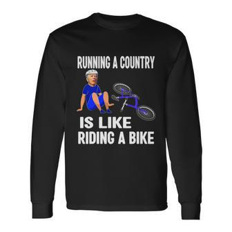 Biden Falls Off Bike Joe Biden Falling Off His Bicycle Meme Long Sleeve T-Shirt