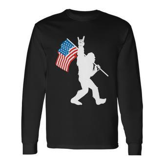 Bigfoot 4Th Of July Rock And Roll Usa Flag For Sasquatch Believers Long Sleeve T-Shirt - Monsterry