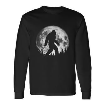 Bigfoot Night Stroll Cool Full Moon & Trees Sasquatch Long Sleeve T-Shirt - Monsterry
