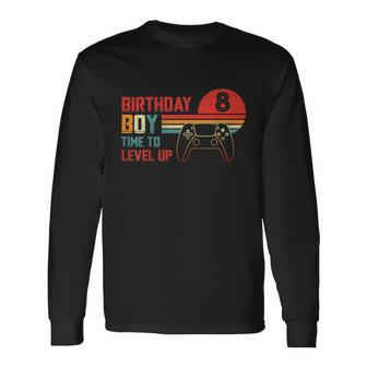 Birthday Gamer Apparel Collectionskids Birthday Boy 8 Time To Level Up Vintage Long Sleeve T-Shirt - Monsterry