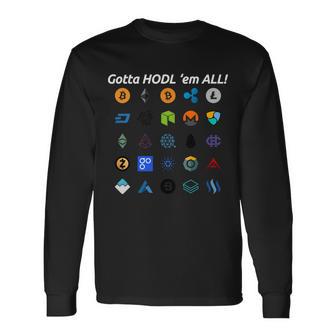 Bitcoin Litecoin Gotta Hodl Em All Cryptocurrency Logos V2 Long Sleeve T-Shirt - Monsterry DE