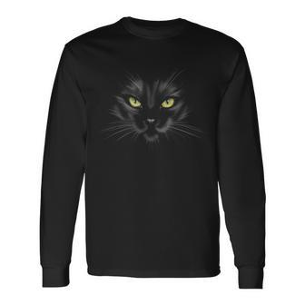 Black Cat Face Animal Halloween For Men Women Sarcastic Long Sleeve T-Shirt - Seseable