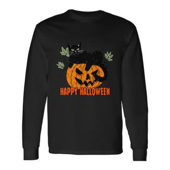 Black Cat Pumpkin Halloween Day Sublimation Retro Halloween Long Sleeve T-Shirt - Thegiftio UK