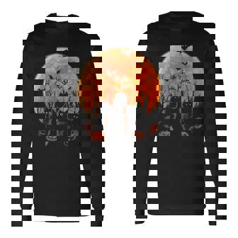 Black Cats Moon Pumpkin Halloween Horror Long Sleeve T-Shirt - Thegiftio