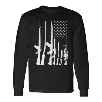 Black Gun American Flag Rifle Weapon Firearm 2Nd Amendment Long Sleeve T-Shirt - Monsterry AU