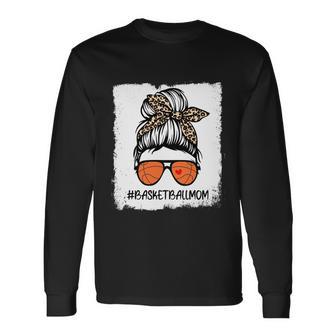 Bleached Basketball Mom Life Leopard Messy Bun Game Day Long Sleeve T-Shirt - Monsterry UK