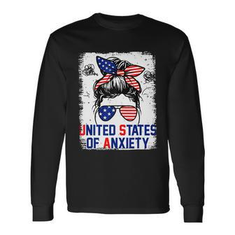 Bleached Messy Bun Patriotic United States Anxiety Long Sleeve T-Shirt - Monsterry