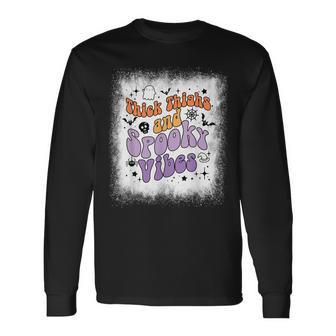 Bleached Thick Thighs And Spooky Vibes Boo Ghost Halloween Long Sleeve T-Shirt - Seseable