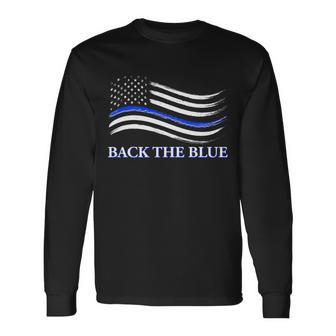 Back The Blue Thin Blue Line Usa Flag Long Sleeve T-Shirt - Monsterry
