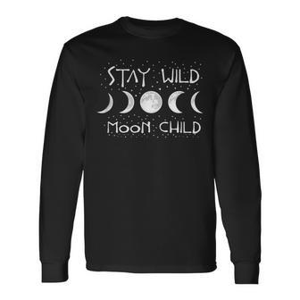 Boho Hippie Wiccan Wicca Moon Phases Stay Wild Moon Child Long Sleeve T-Shirt - Seseable