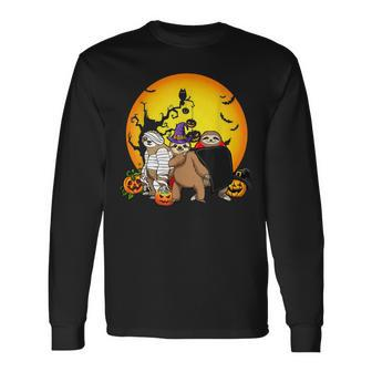 Boo Halloween Sloth With Pumpkin Halloween Costume Men Women Long Sleeve T-Shirt T-shirt Graphic Print - Thegiftio UK