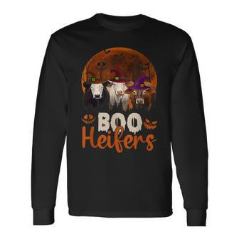 Boo Heifers Witch Boo Ghost Cow Farmer Lover Halloween Long Sleeve T-Shirt - Seseable