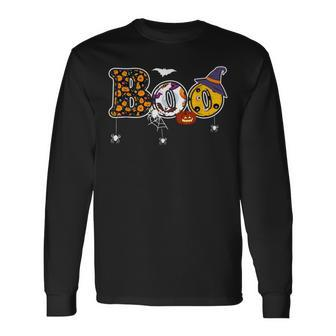 Boo With Spiders And Witch Hat Halloween Long Sleeve T-Shirt - Seseable