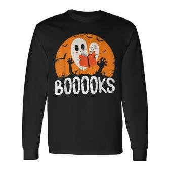 Boooks Halloween Ghost Bookworm Spooky Season Reading Long Sleeve T-Shirt - Seseable