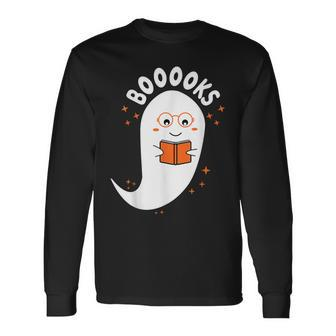Booooks Ghost Boo Read Books Library Teacher Halloween Cute Long Sleeve T-Shirt - Thegiftio UK