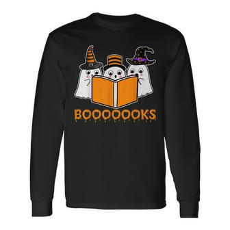 Booooks Ghost Boo Read Books Library Teacher Halloween Cute V2 Long Sleeve T-Shirt - Thegiftio UK