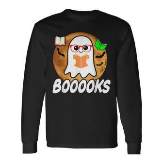 Booooks Ghost Boo Read Books Library Teacher Halloween Cute V5 Long Sleeve T-Shirt - Thegiftio UK