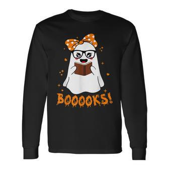 Booooks Ghost Boo Read Books Lover Library Halloween Long Sleeve T-Shirt - Thegiftio UK