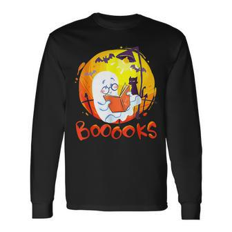 Booooks Ghost Halloween Teacher Book Library Reading Long Sleeve T-Shirt - Thegiftio UK