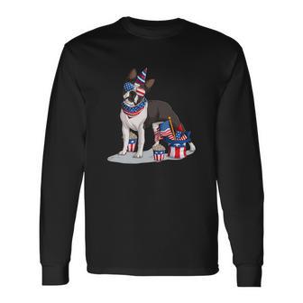 Boston Terrier Dog 4Th Of July Cap Sunglasses Usa Flag Fireworks Long Sleeve T-Shirt - Monsterry CA