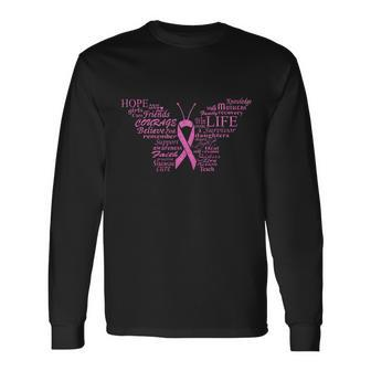 Breast Cancer Awareness Butterfly Ribbon Quotes Tshirt Long Sleeve T-Shirt - Monsterry AU