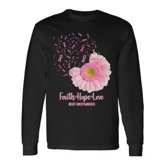 Breast Cancer Awareness Flowers Ribbons Long Sleeve T-Shirt - Monsterry DE