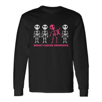 Breast Cancer Awareness Sleleton Halloween Quote Long Sleeve T-Shirt - Monsterry