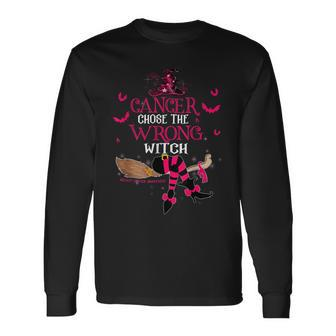 Breast Cancer Chose The Wrong Witch Breast Cancer Halloween Long Sleeve T-Shirt - Seseable
