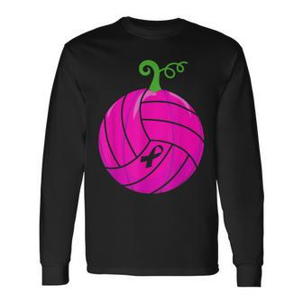 Breast Cancer Pink Volleyball Awareness Pumpkin Halloween V2 Men Women Long Sleeve T-Shirt T-shirt Graphic Print - Thegiftio UK