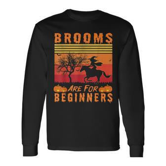 Brooms Are For Beginners Horse Witch Halloween Girls Long Sleeve T-Shirt - Seseable