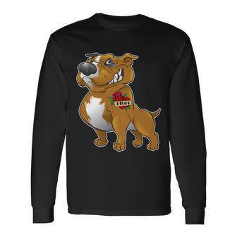 Brown Pitbull I Love Mom Long Sleeve T-Shirt - Monsterry