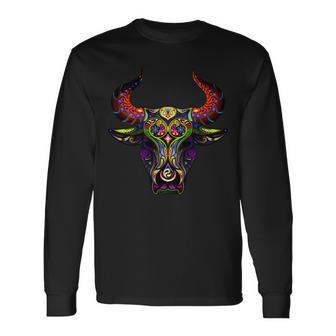 Bull Silhouette Head And Horns Long Sleeve T-Shirt - Monsterry UK