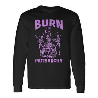 Burn The Patriarchy Feminist Halloween Skeleton Dancing Long Sleeve T-Shirt - Seseable