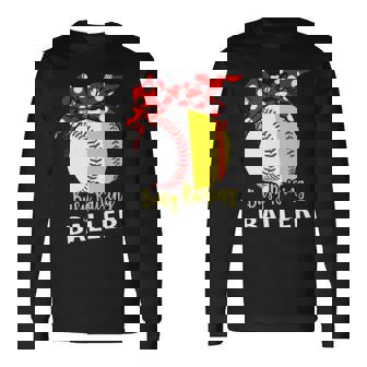 Busy Raising Ballers Softball Baseball Gif Long Sleeve T-Shirt - Thegiftio