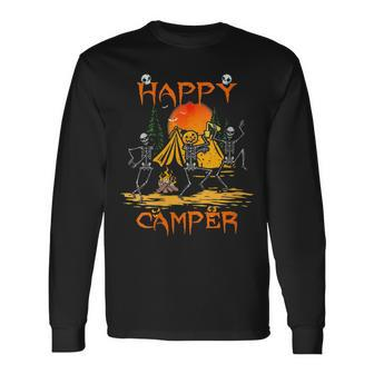 Camping Camper Happy Halloween Skeleton Dancing Long Sleeve T-Shirt - Seseable