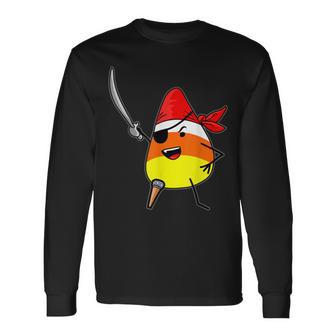 Candy Corn Pirate Halloween Jolly Roger Trick-Or-Treat Long Sleeve T-Shirt - Seseable