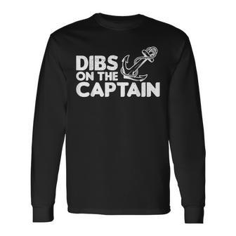 Captain Wife Dibs On The Captain Fishing Quote Long Sleeve T-Shirt - Thegiftio UK