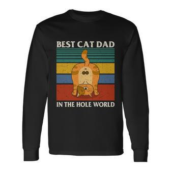Cat Dad Fathers Day Cat Lover Kitten Lover Cute Kawaii Vintage Kitty Long Sleeve T-Shirt - Thegiftio UK