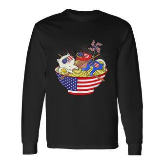Cats Ramen Anime American Flag 4Th Of July Cat Lovers Long Sleeve T-Shirt - Monsterry AU