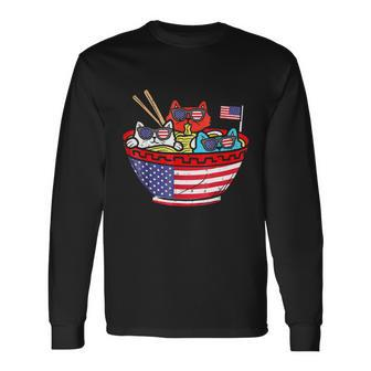 Cats Ramen Anime American Flag Usa 4Th Of July Fourth Long Sleeve T-Shirt - Monsterry AU