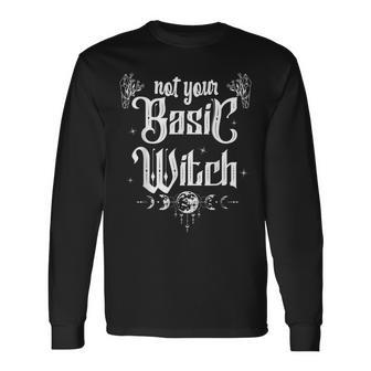 Celestial Witch Crescent Halloween Basic Witch Crystal Wicca Long Sleeve T-Shirt - Seseable